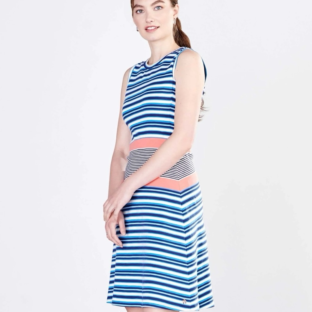 Hatley Sarah Dress Sunrise Stripes Blue and Pink Sleeveless Size Medium